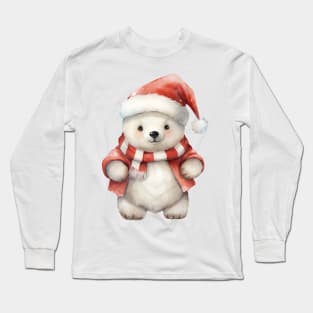Polar Bear in Santa Hat Long Sleeve T-Shirt